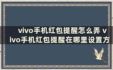 vivo手机红包提醒怎么弄 vivo手机红包提醒在哪里设置方法